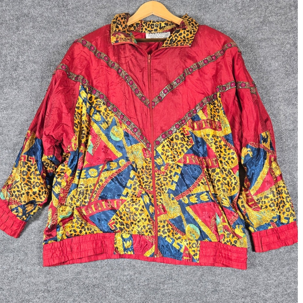 Plus Factor Women's 22W Red Multi Print Track Jacket Full‎ Zip Leopard Cheetah